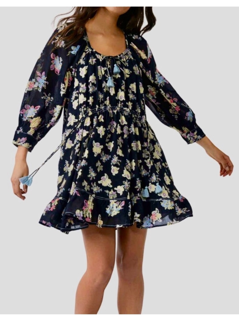 Free People Camella Floral mini dress black XS